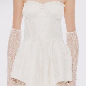 Nana Jacqueline White Strapless Mini Dress with Lace Gloves